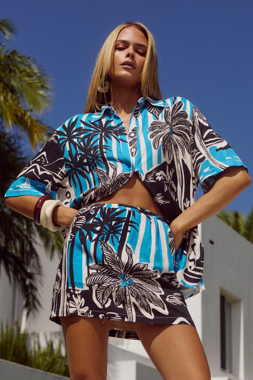 Runaway The Label ADELYN MINI SKIRT - TROPEZ BLUE