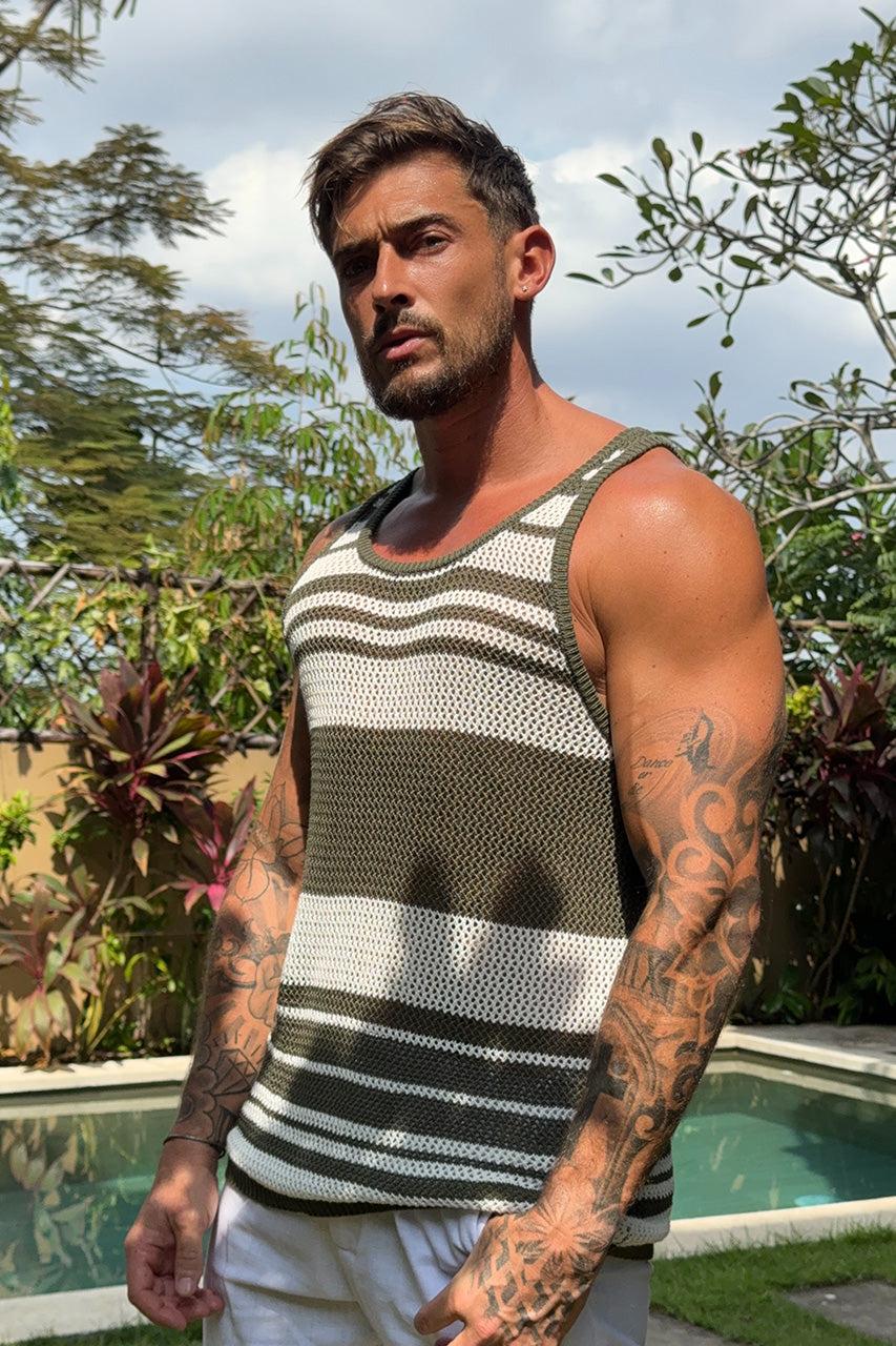 Runaway The Label ALCHA TANK - KHAKI/WHITE STRIPE