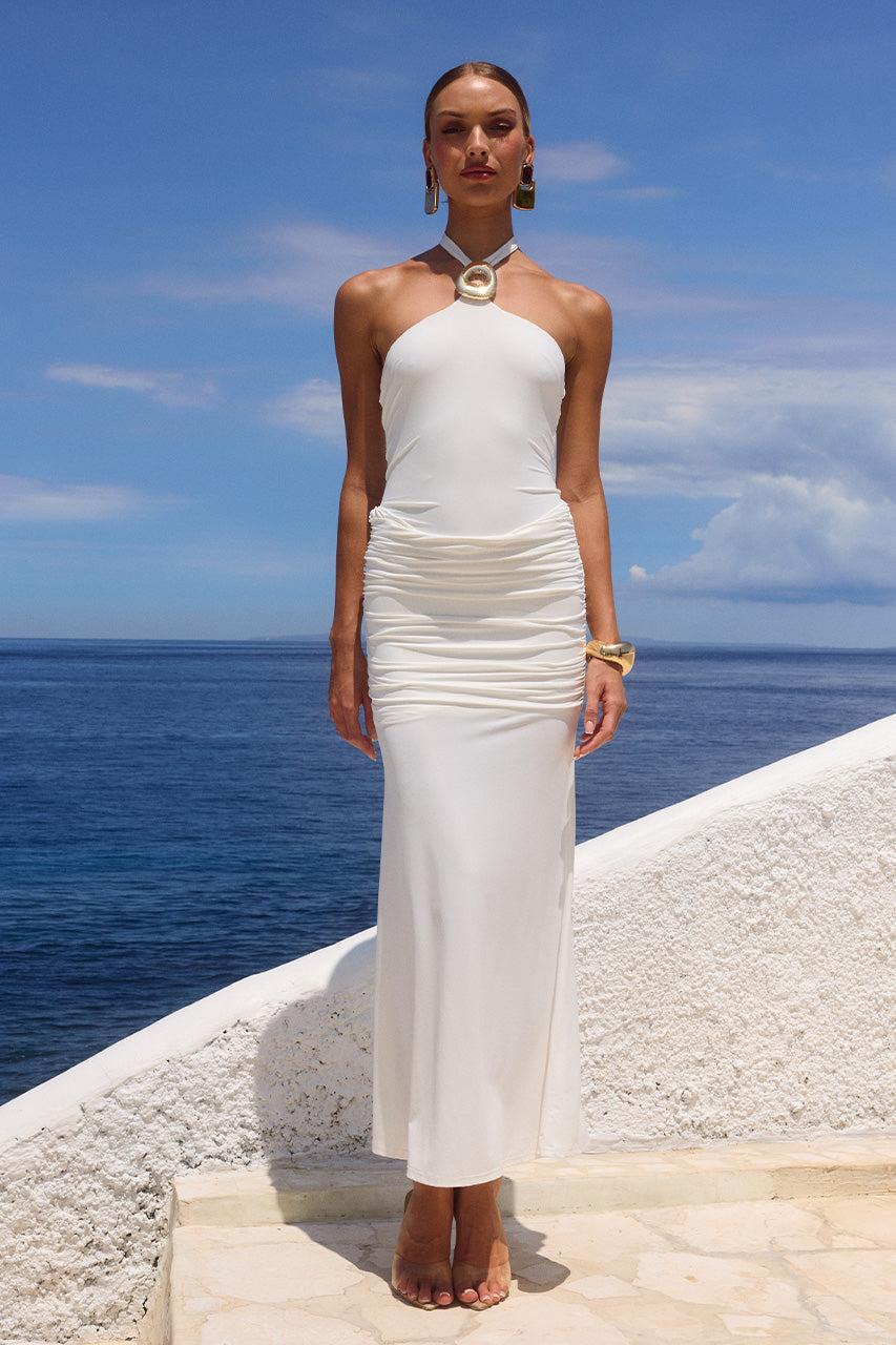 runaway the label ALOLA HALTER MAXI DRESS - WHITE