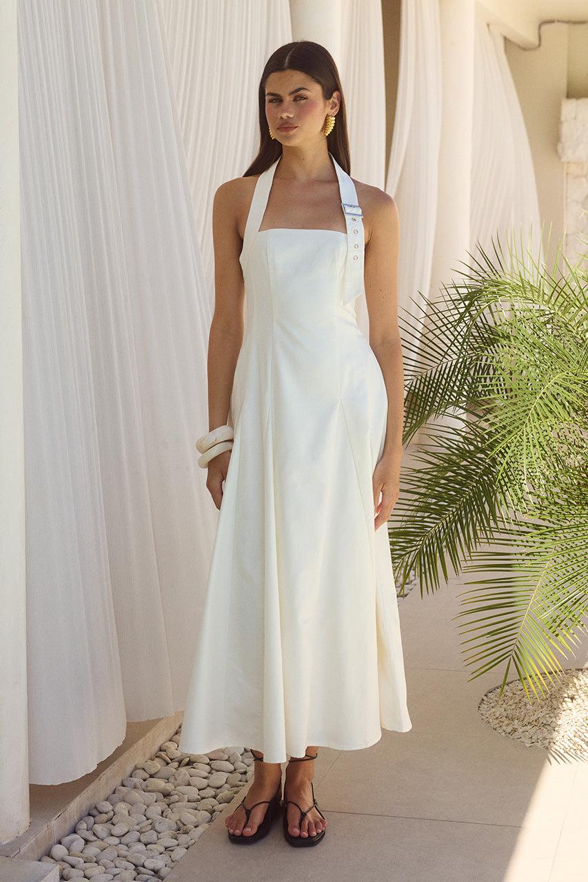 runaway the label ASTRID HALTER MIDI DRESS - WHITE