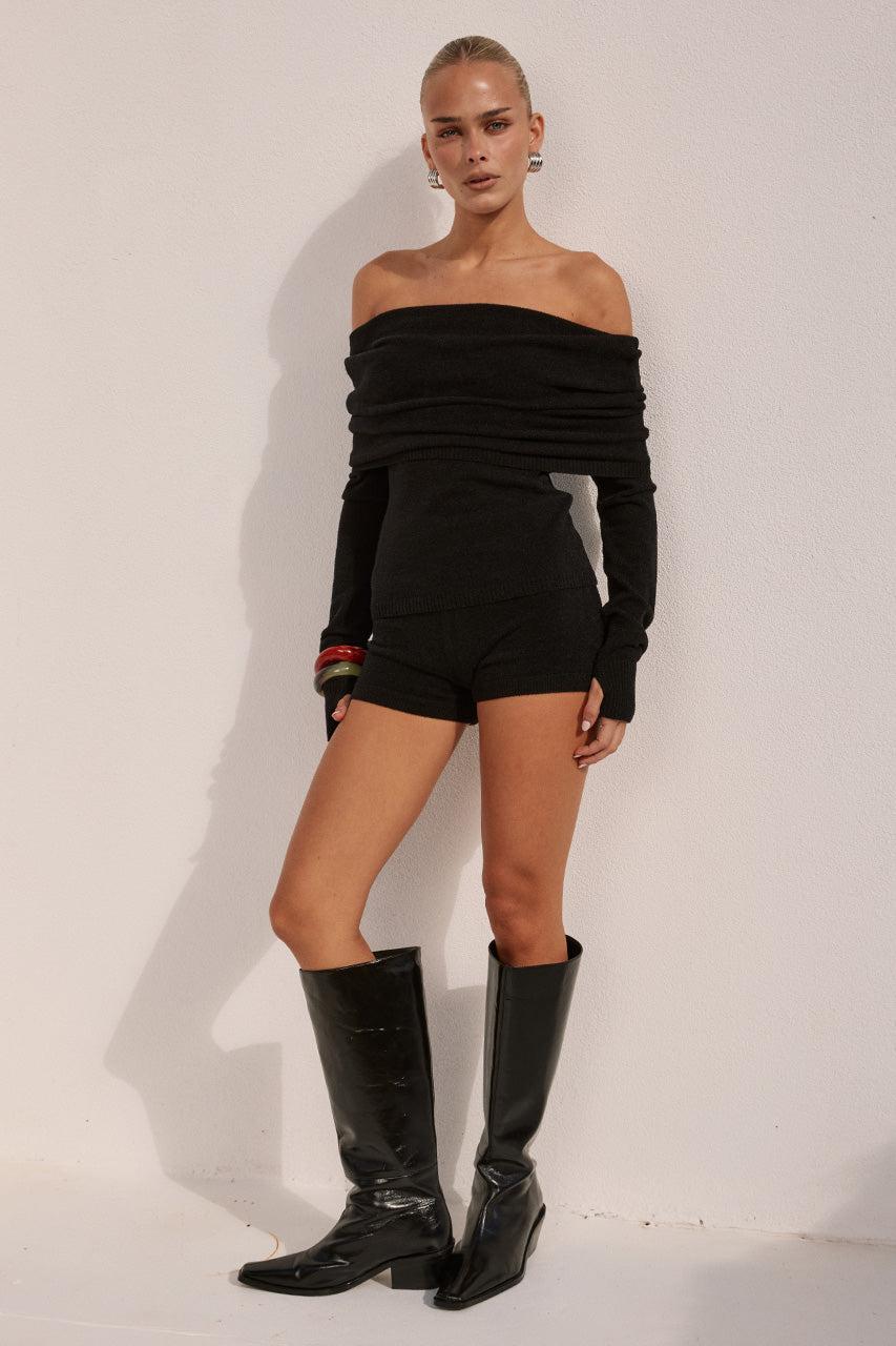 Runaway The Label BARLY KNIT HOT SHORT - BLACK
