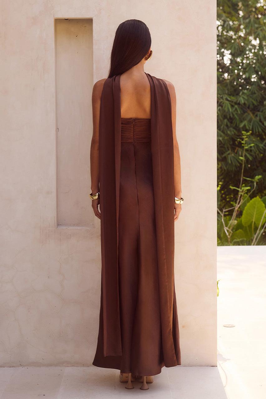 Runaway The Label ELSA MAXI DRESS - CHOCOLATE