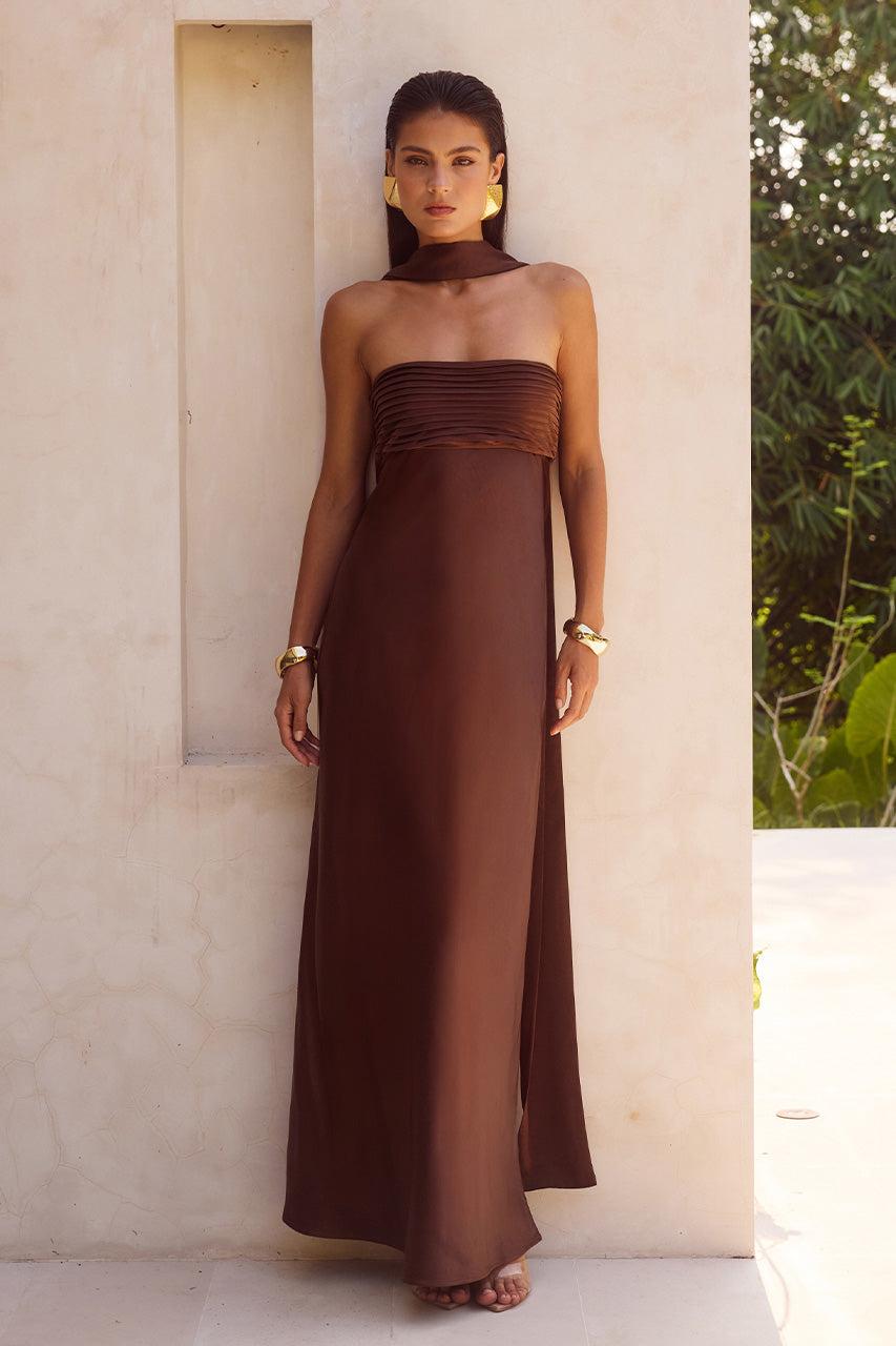 runaway the label ELSA MAXI DRESS - CHOCOLATE