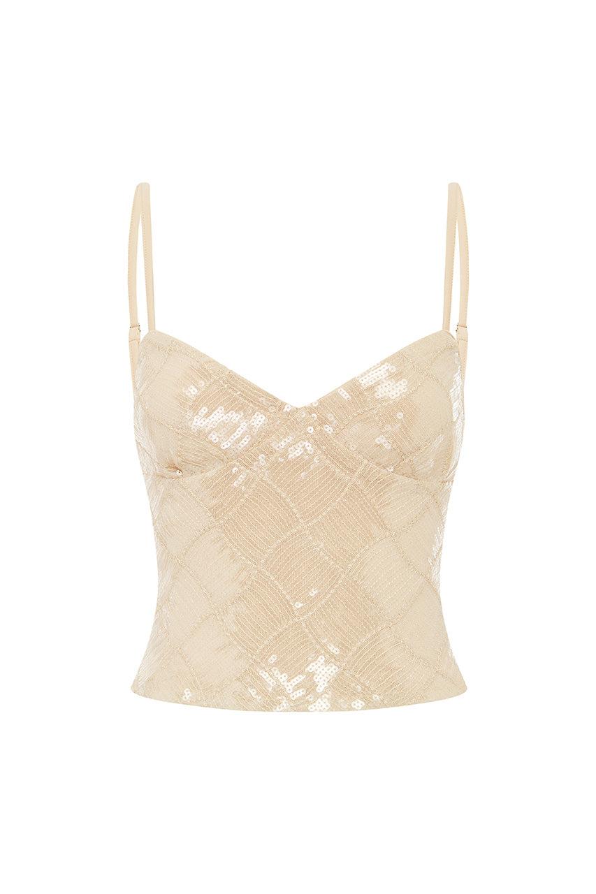 Runaway The Label ERIS SEQUIN TOP - SAND