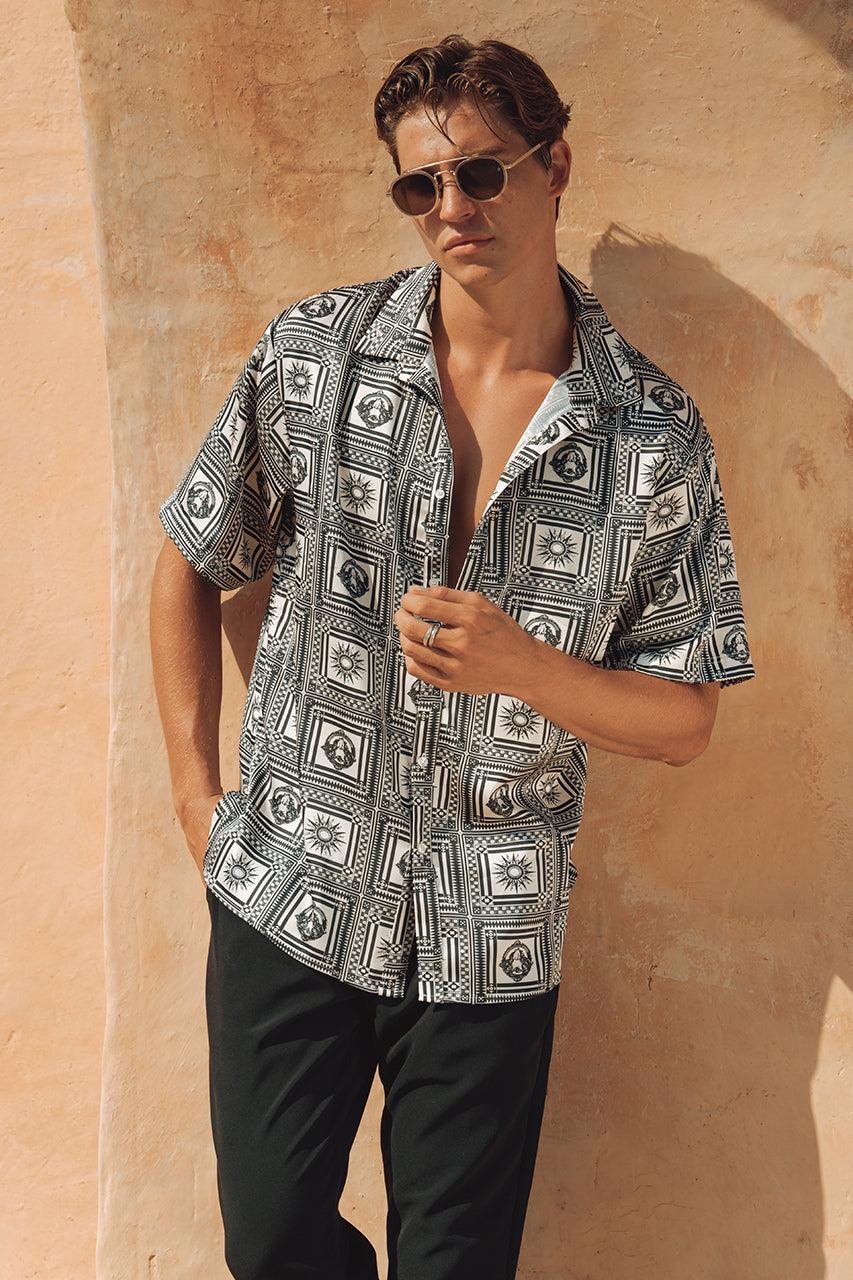 runaway the label EZRA SHIRT - SAND/BLACK