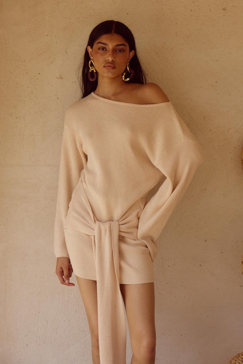 runaway the label HIMARI KNIT MINI DRESS - SAND