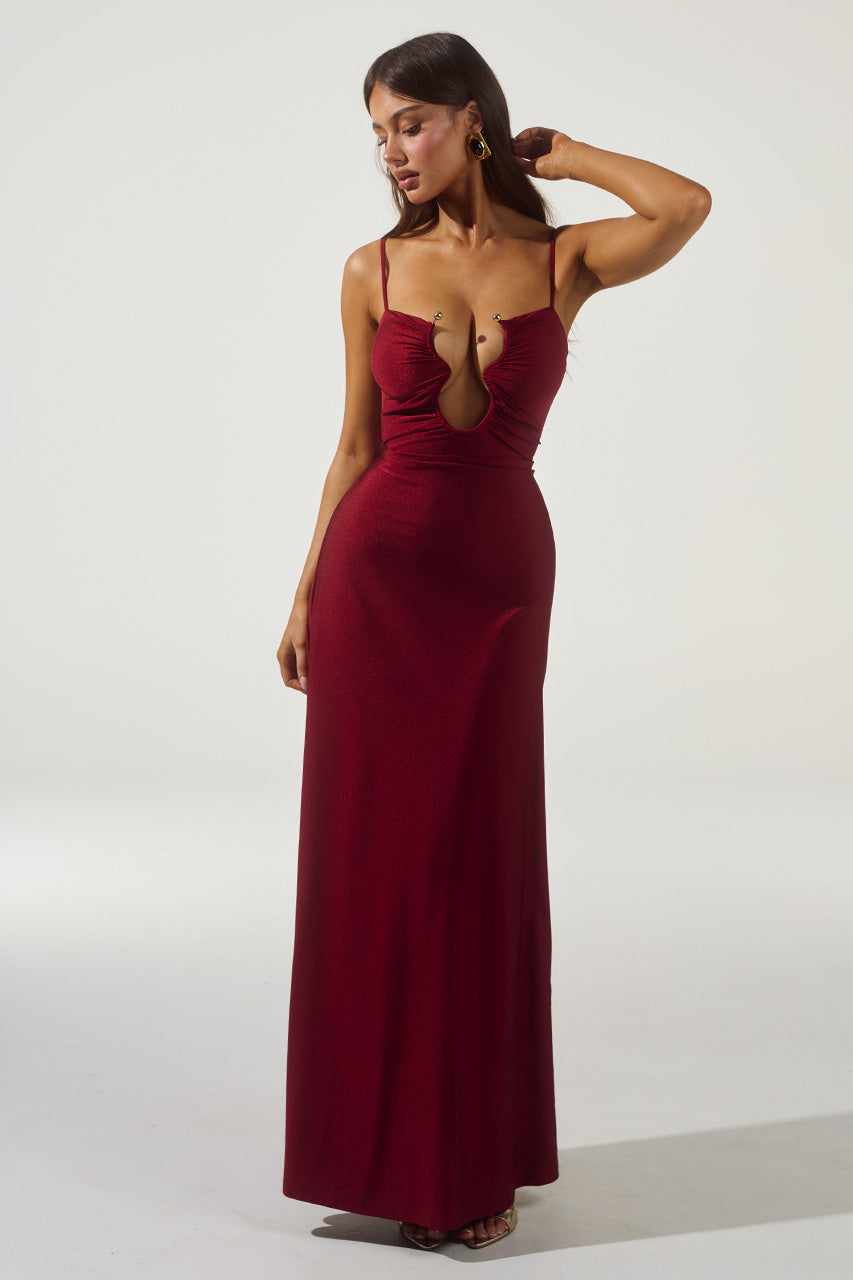 Runaway The Label KALENA PLUNGE MAXI DRESS - CHERRY