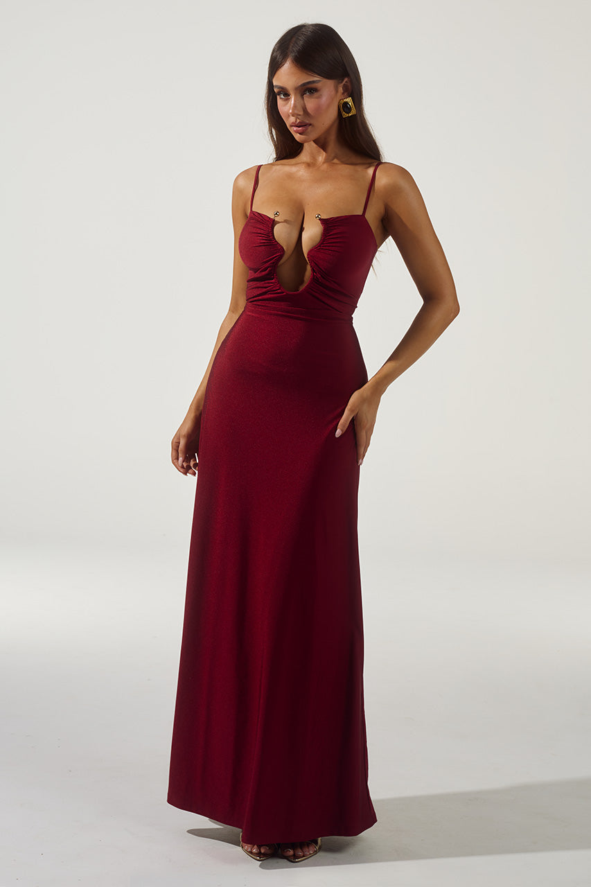 runaway the label KALENA PLUNGE MAXI DRESS - CHERRY