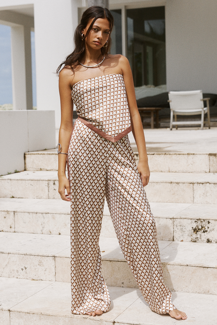 runaway the label MILANI SATIN PANT - CHOCOLATE GEO