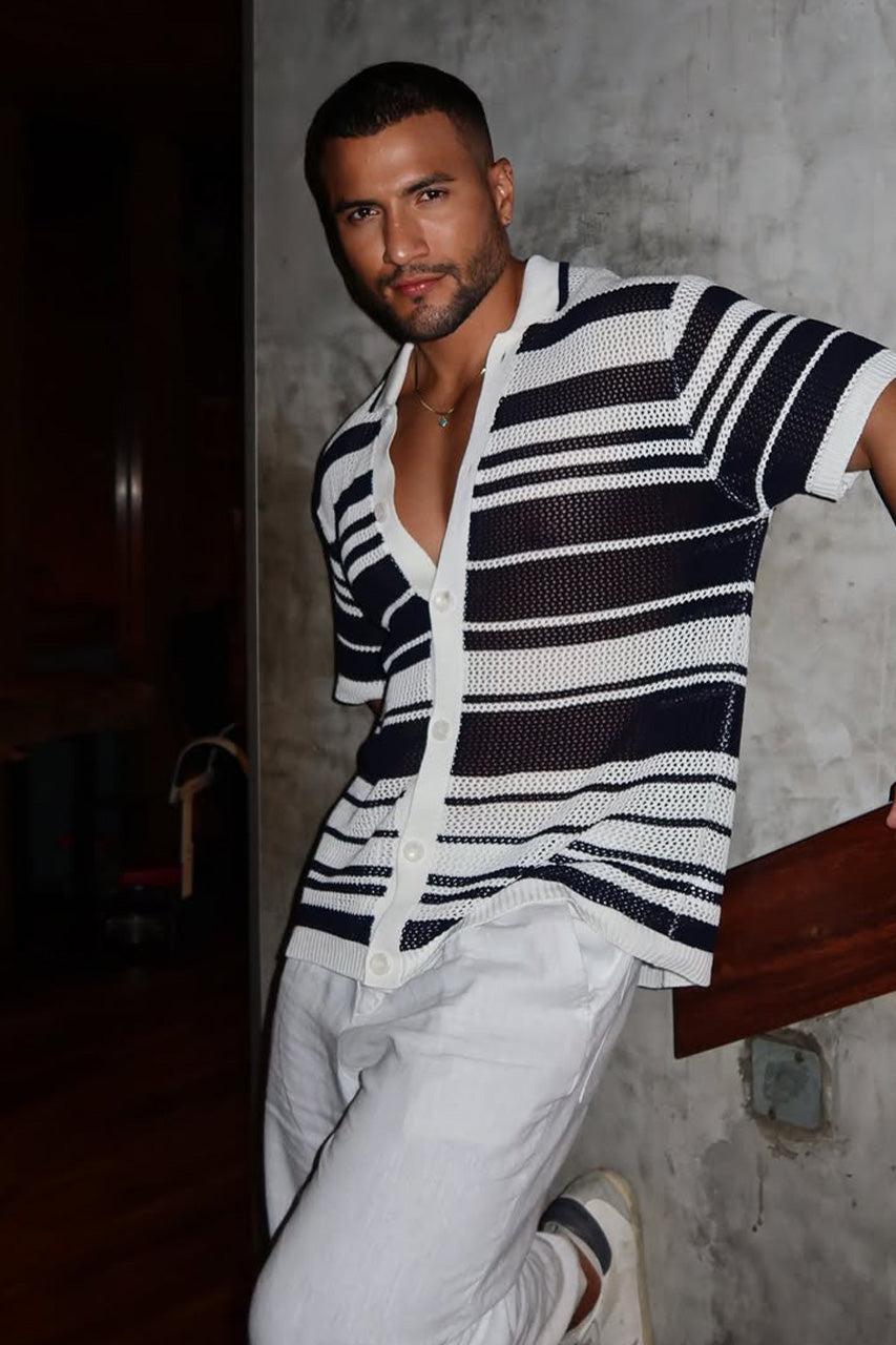 Runaway The Label MONROE TOP - WHITE/NAVY STRIPE