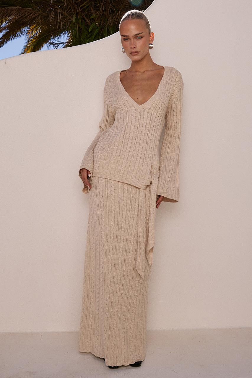 Runaway The Label OPHELIA KNIT MAXI SKIRT - CREAM