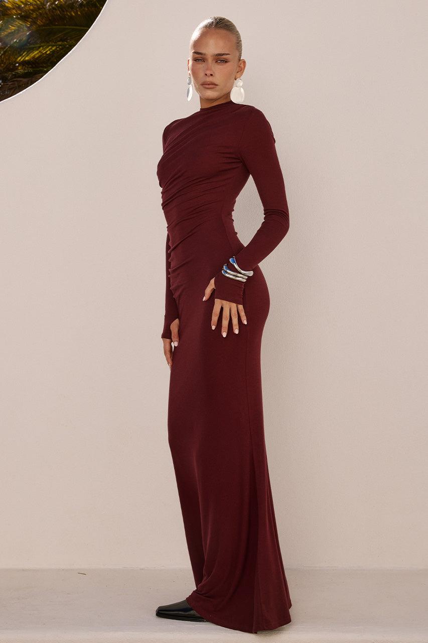 Runaway The Label PETRA SLEEVED MAXI DRESS - WINE