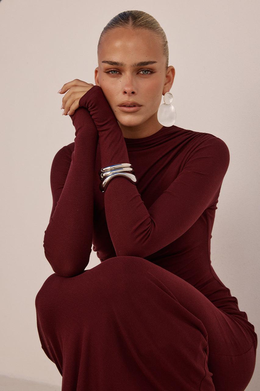 Runaway The Label PETRA SLEEVED MAXI DRESS - WINE