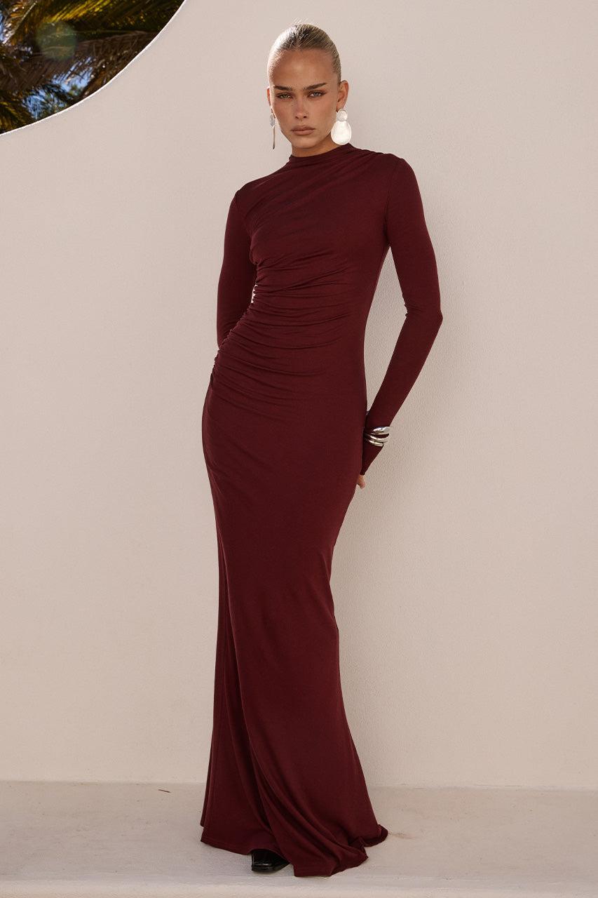 runaway the label PETRA SLEEVED MAXI DRESS - WINE