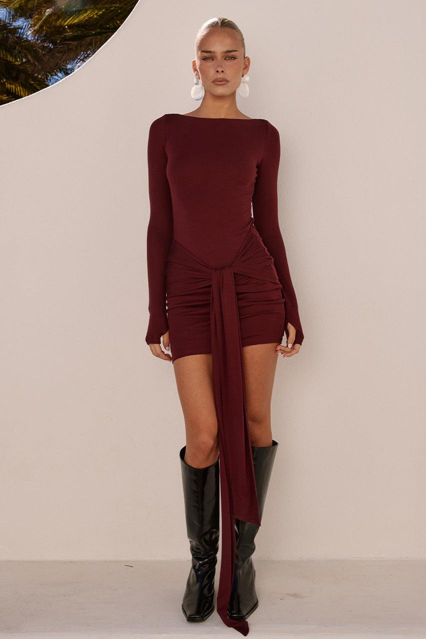 Runaway The Label PETRA SLEEVED MINI DRESS - WINE