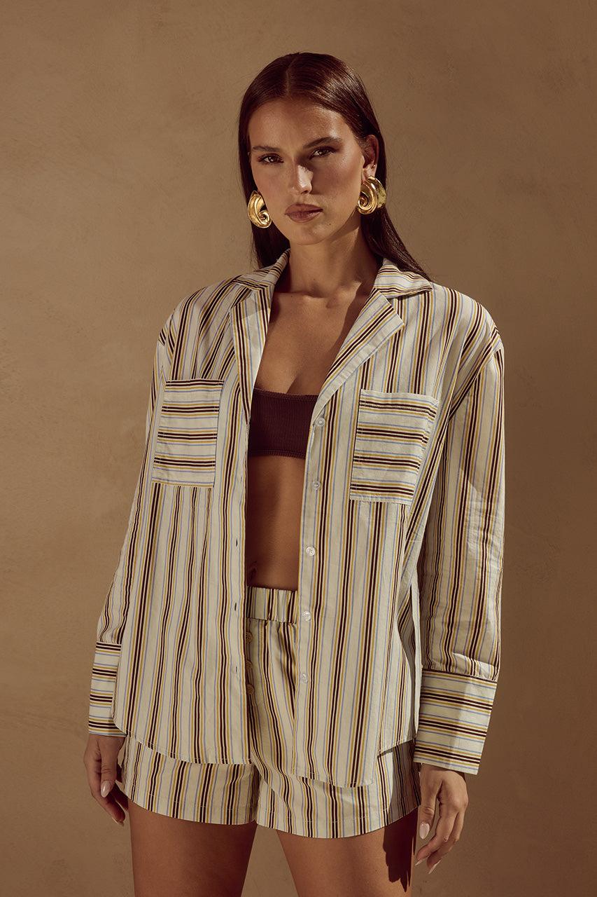 runaway the label SUNMOR SHIRT - VORY STRIPE