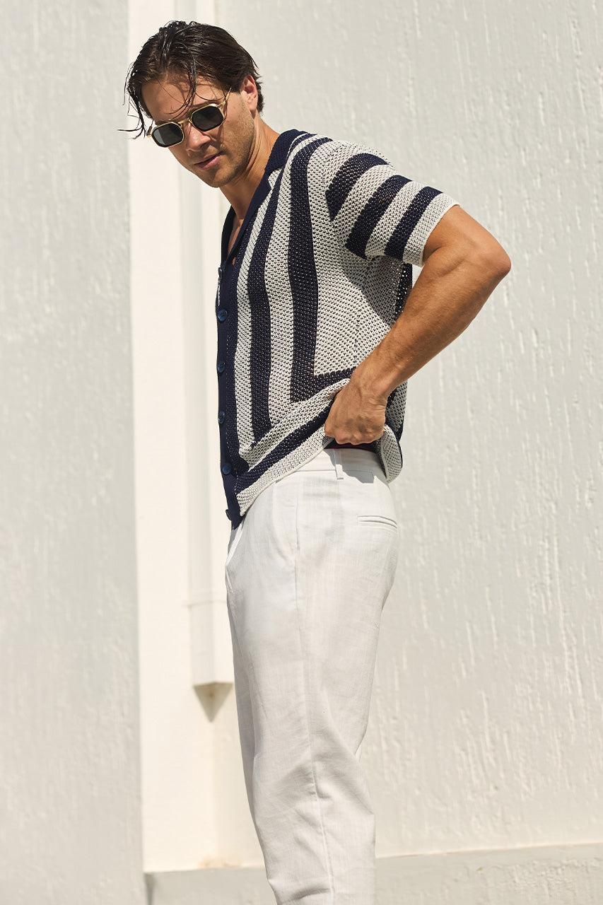 Runaway The Label THEO KNIT SHIRT - NAVY/WHITE