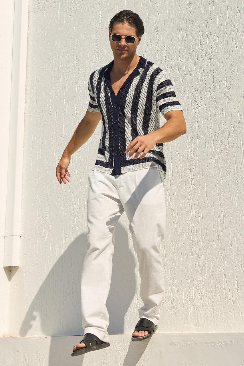 Runaway The Label THEO KNIT SHIRT - NAVY/WHITE