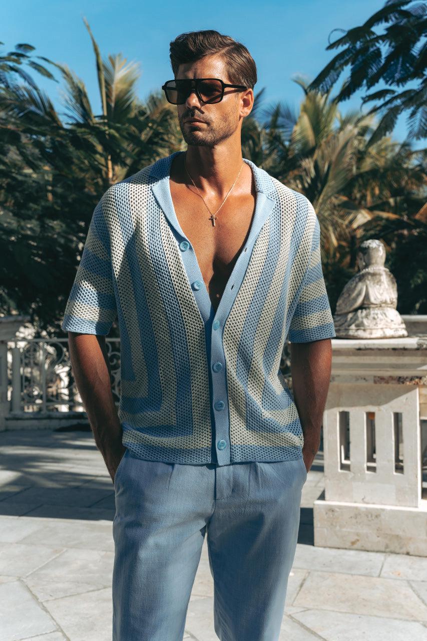 runaway the label THEO KNIT SHIRT - SKY/LEMON