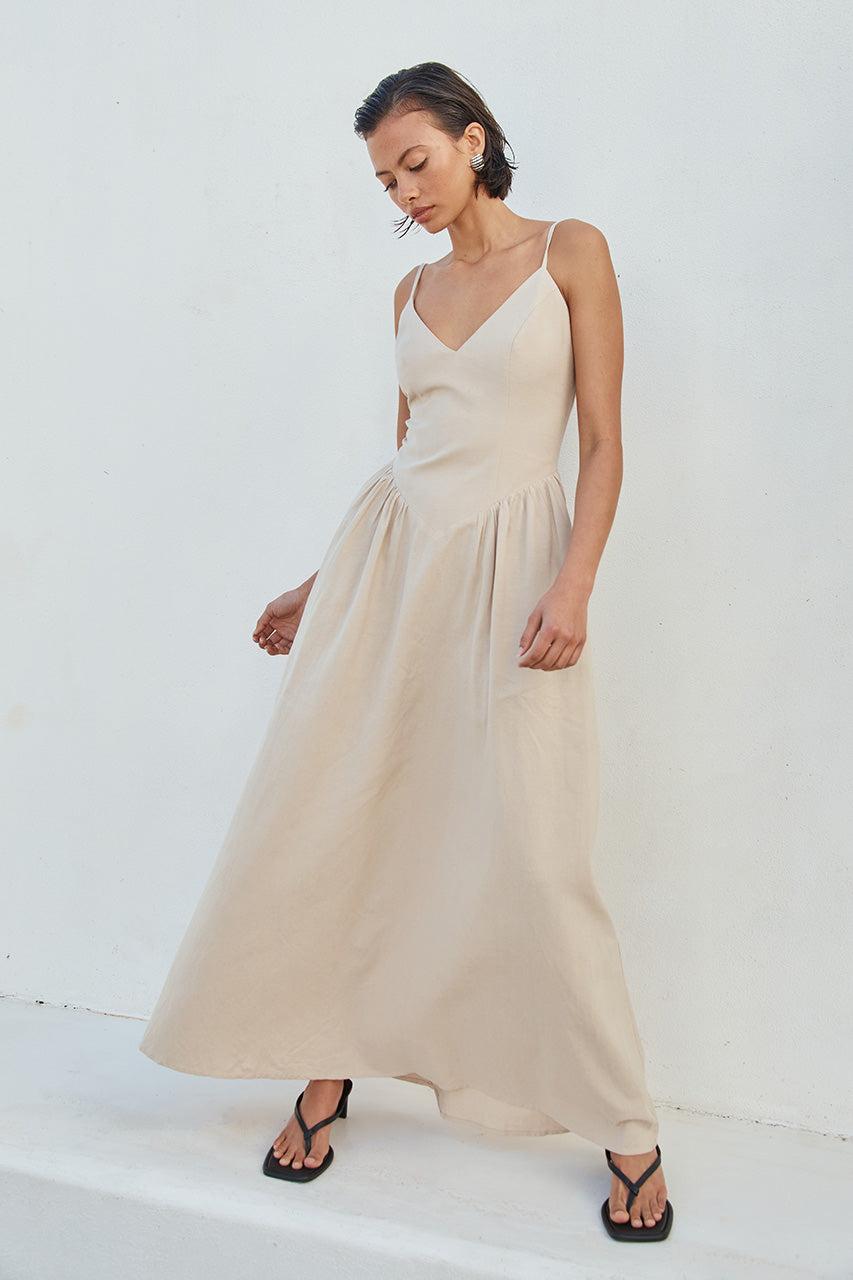 runaway the label WINSLET MIDI DRESS - SAND