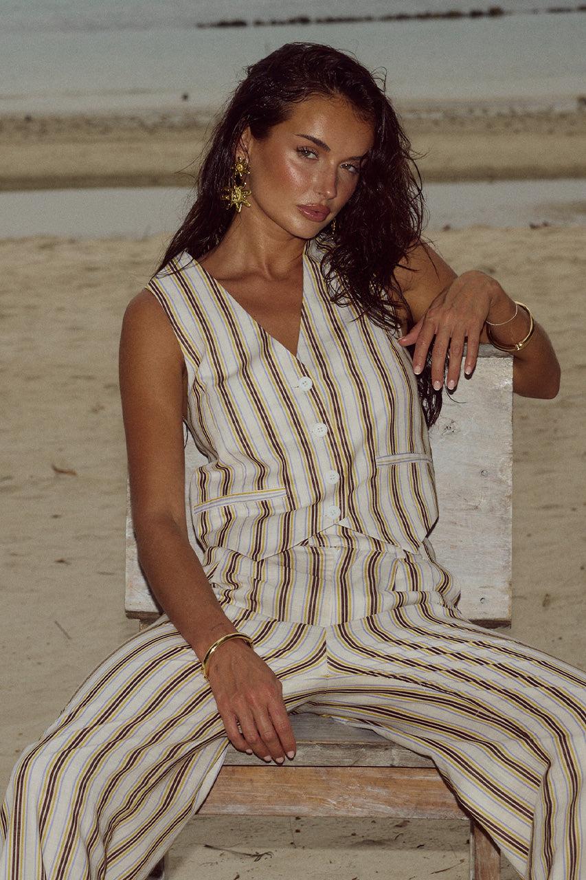 Runaway The Label ZORIA VEST - VORY STRIPE