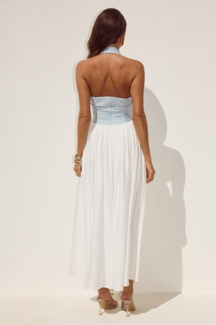 Runaway The Label SAMMI HALTER MIDI DRESS - SKY BLUE/WHITE