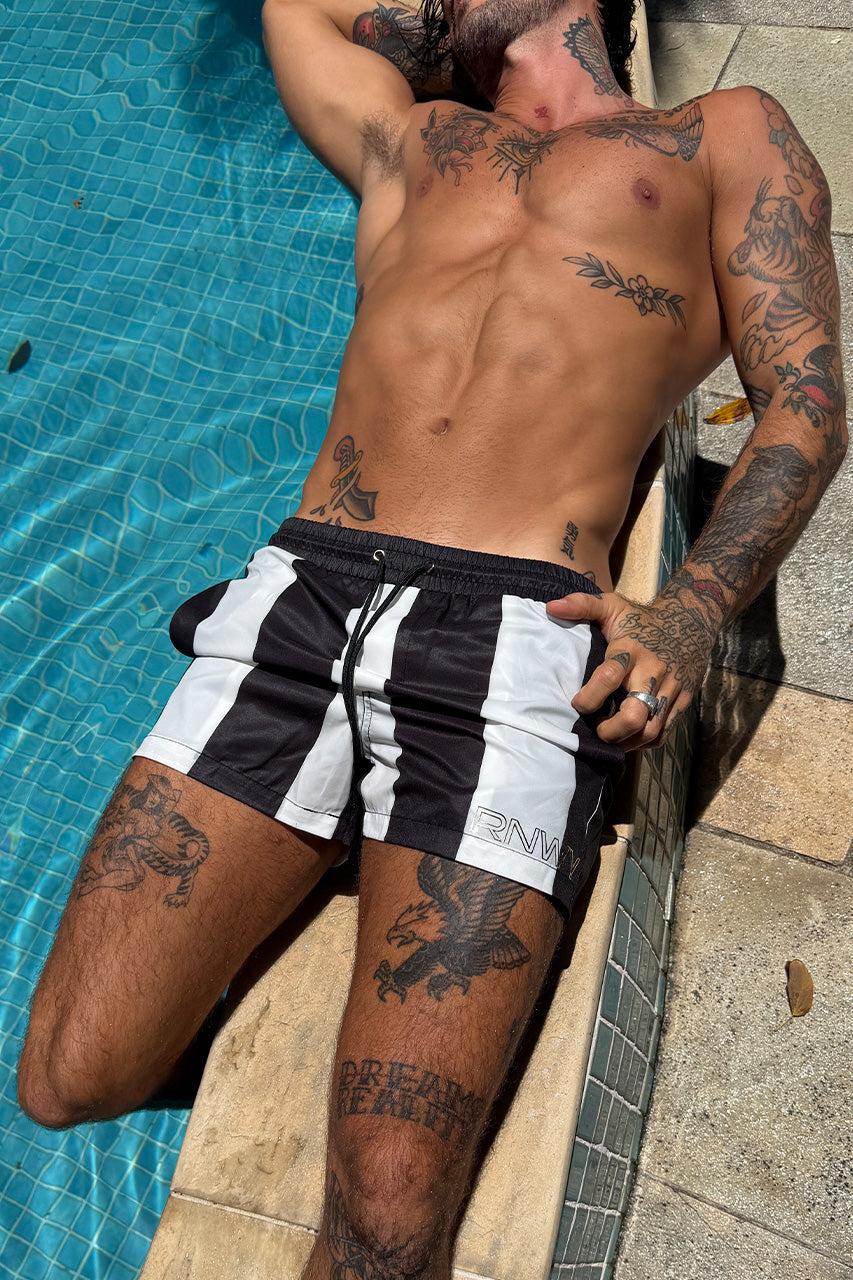 Runaway The Label SARDINIA BOARDSHORT - BLACK/WHITE STRIPE