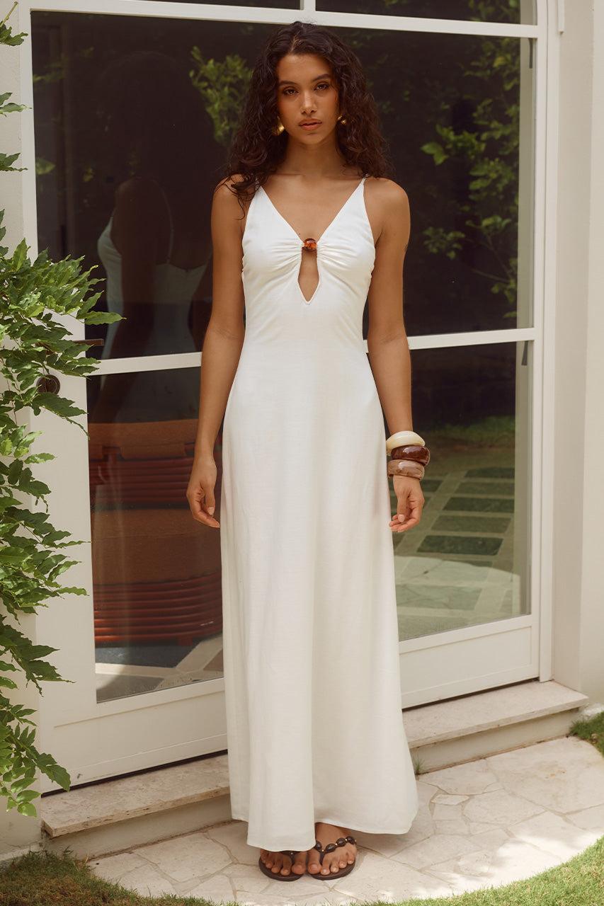 runaway the label UNITY LOW PLUNGE MAXI DRESS - WHITE