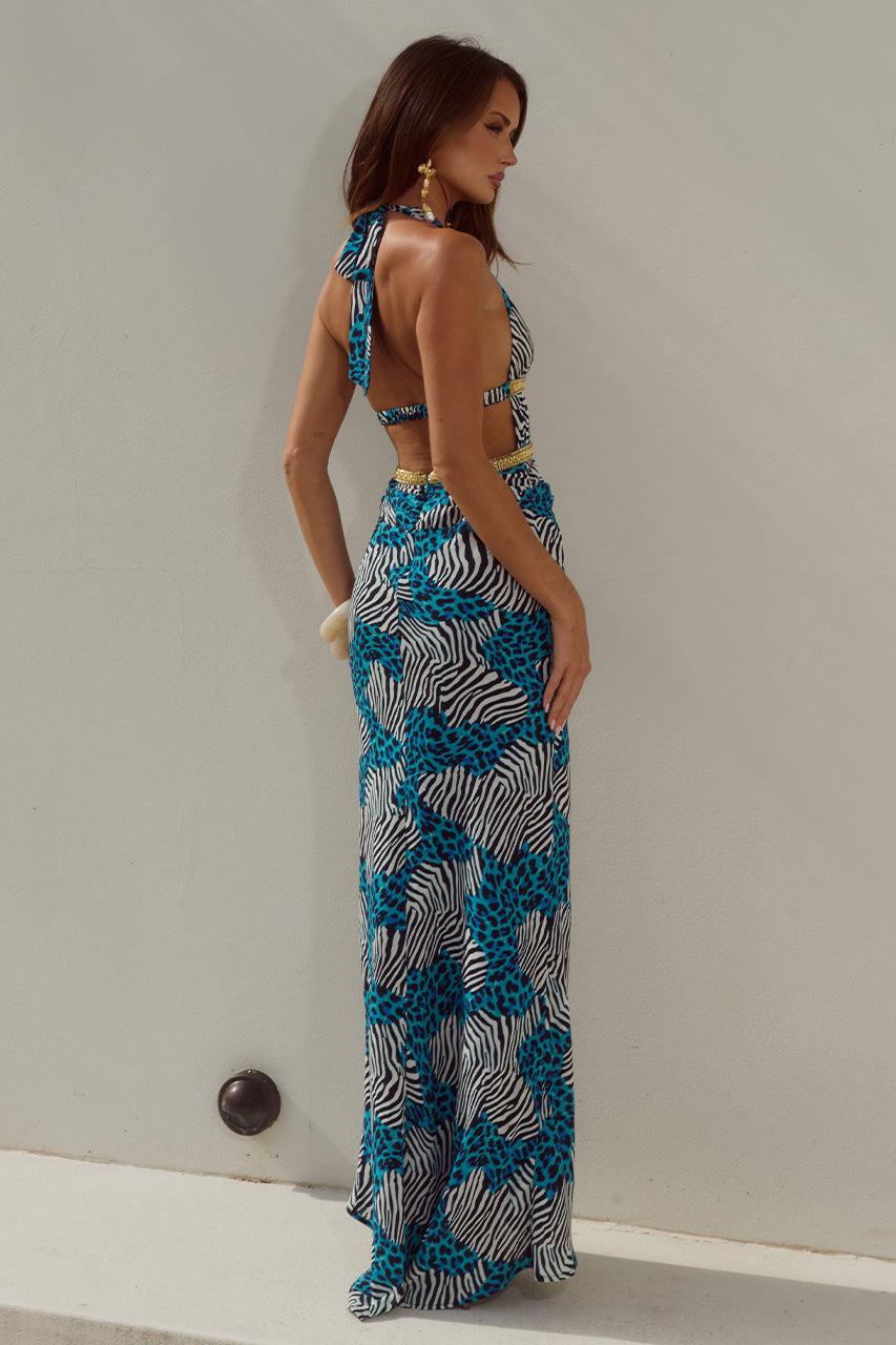 Runaway The Label XYLIA HALTER LOW PLUNGE MAXI DRESS - DANTE TEAL