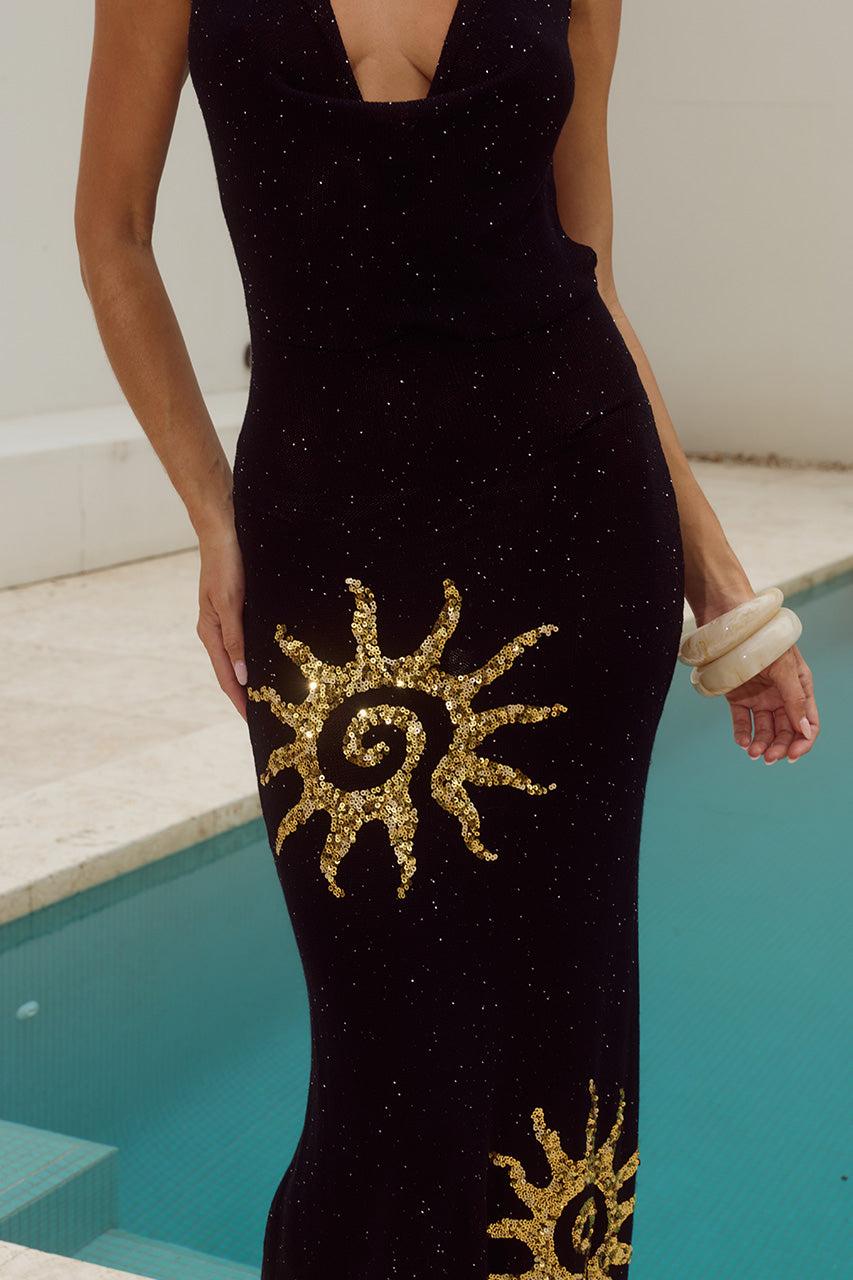 Runaway The Label YASMINA PLUNGE COWL KNIT MAXI DRESS - BLACK