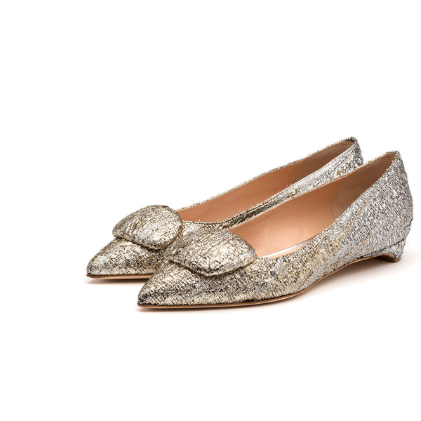 Rupert Sanderson Bedfa Silver Gold Drill 10mm Heels