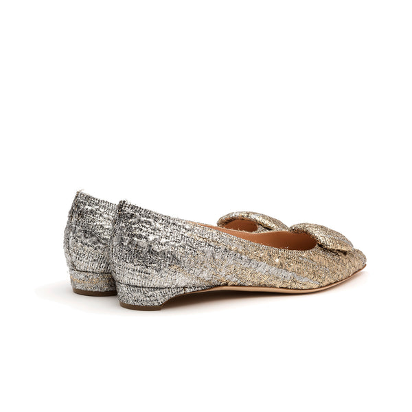 Rupert Sanderson Bedfa Silver Gold Drill 10mm Heels