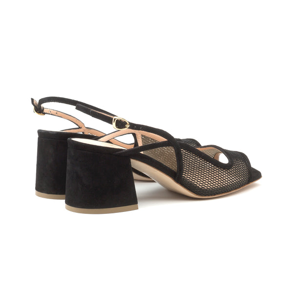 Rupert Sanderson Calvacade Black Suede Natural Mesh 60mm Sandals