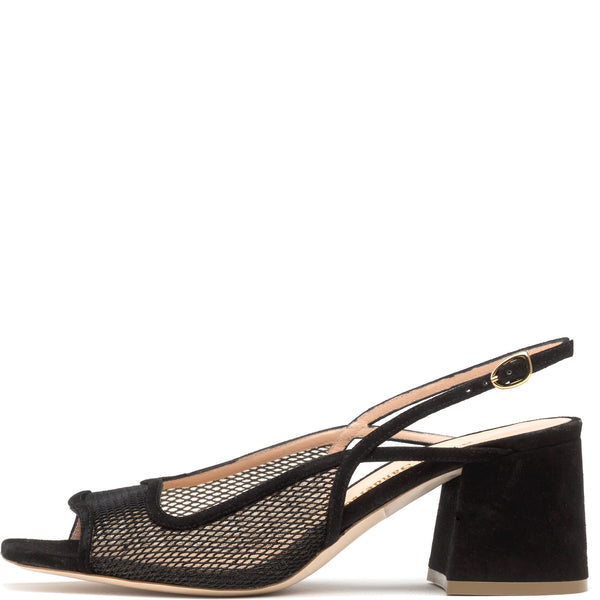 rupert sanderson Calvacade Black Suede Natural Mesh 60mm Sandals