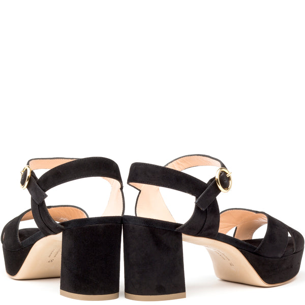 Rupert Sanderson Deidre Black Suede 75mm Mid Heel Sandals