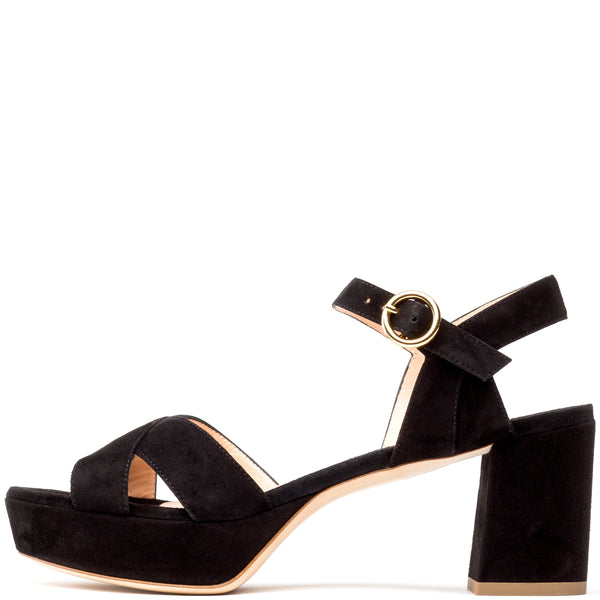 rupert sanderson Deidre Black Suede 75mm Mid Heel Sandals