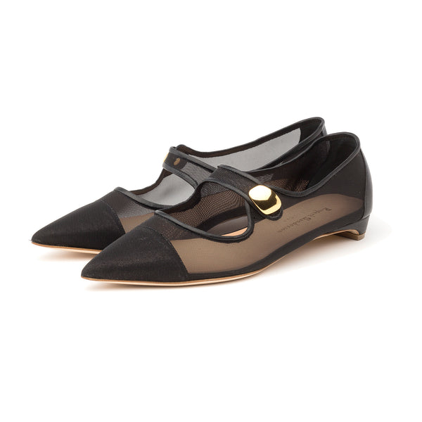 Rupert Sanderson Maylene Black Mesh Calf 10mm Heels
