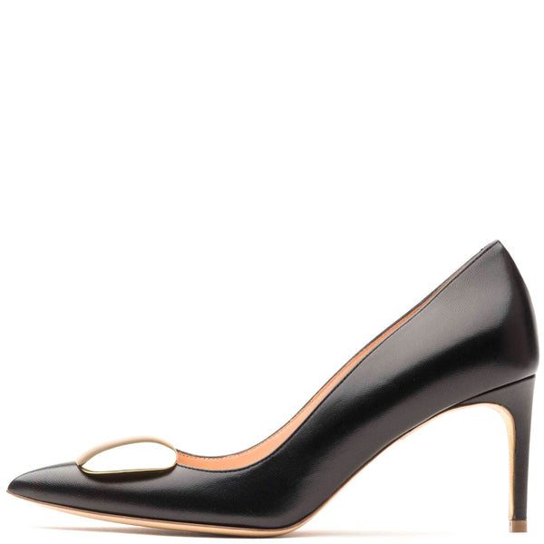 rupert sanderson Nada Cromato Gold Pebble Black Nappa 75mm Mid Heel Pumps