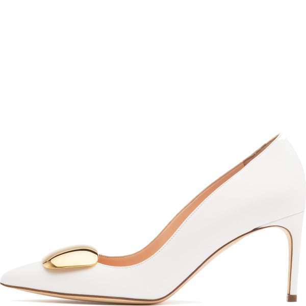 rupert sanderson Nada Cromato White Calf Gold Chrome 75mm Pumps