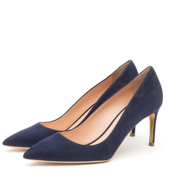 Rupert Sanderson Nada Midnight Blue Suede 75mm Mid Heel Pumps
