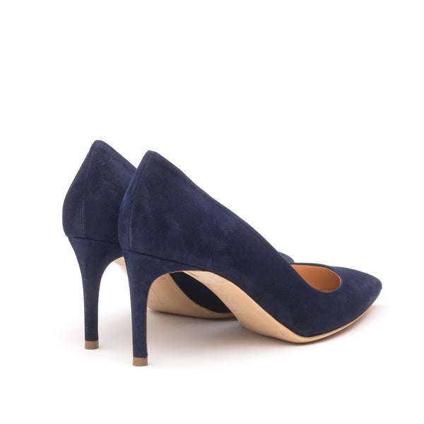 Rupert Sanderson Nada Midnight Blue Suede 75mm Mid Heel Pumps