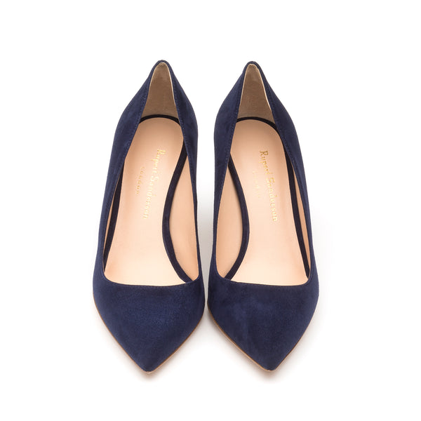Rupert Sanderson Nada Midnight Blue Suede 75mm Mid Heel Pumps