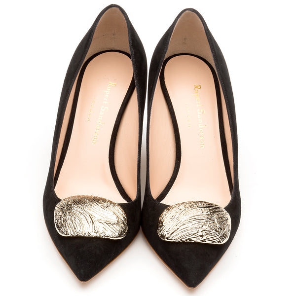 Rupert Sanderson Nada Ripple Pebble Black Suede 75mm Mid Heel Pumps