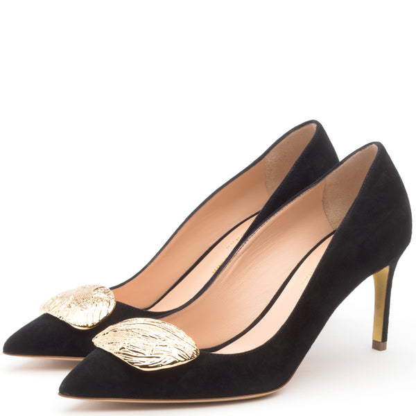 Rupert Sanderson Nada Ripple Pebble Black Suede 75mm Mid Heel Pumps