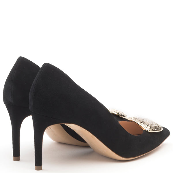 Rupert Sanderson Nada Ripple Pebble Black Suede 75mm Mid Heel Pumps