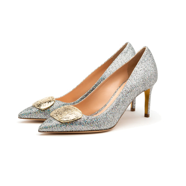 Rupert Sanderson Nada Ripple Pebble Silver Lady 75mm Pumps
