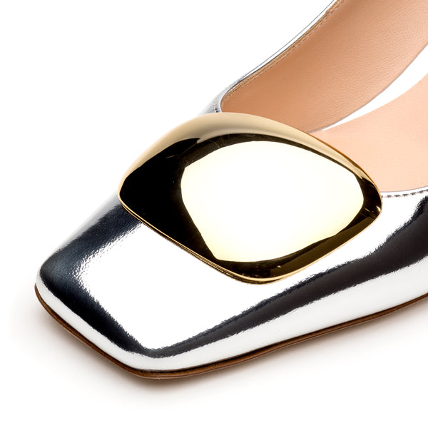 Rupert Sanderson Naxos Cromato Silver Mirror 60mm Mid Heel Pumps