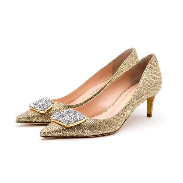 Rupert Sanderson Osella Crystal Gold Lady 55mm Pumps
