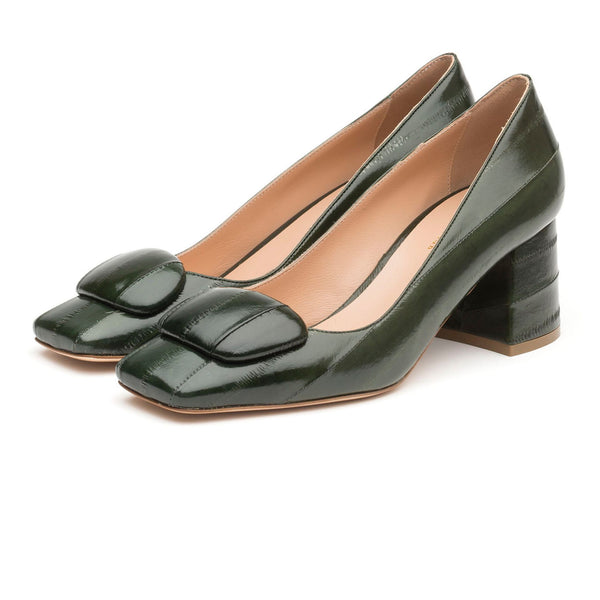 Rupert Sanderson Naxos Hunter Green Eel 60mm