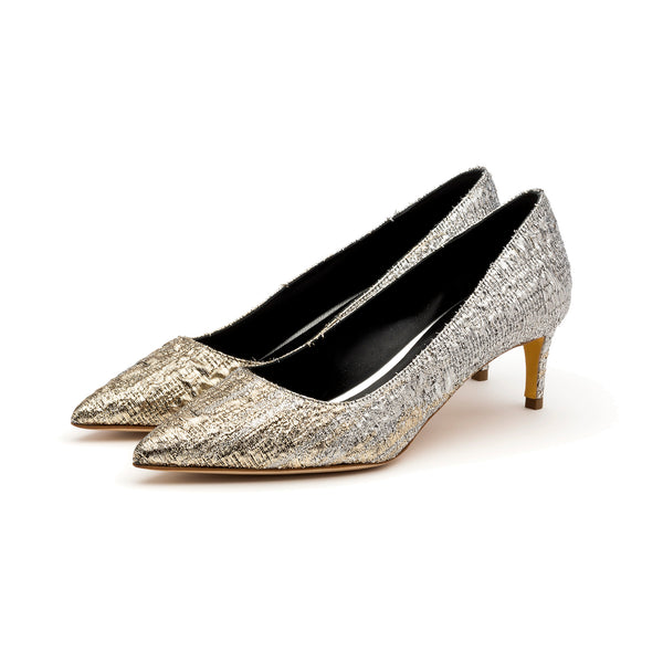 Rupert Sanderson Nora Silver Gold Drill 60mm Pumps